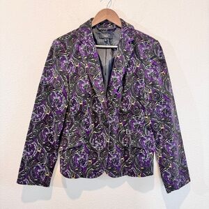Velvet Paisley Blazer Boho Mod Statement Jacket Talbots Petite 14P Artsy Chic